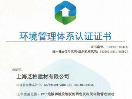環(huán)境管理體系認(rèn)證證書